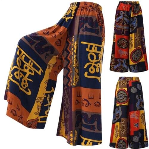 Summer Wide Leg Pants Women Casual Loose Plus Size Flare Vintage Pants Trousers Elastic Waist Streetwear