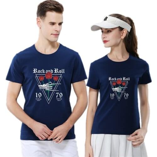 Summer New style Ladies Short-Sleeved Couple T-Shirt Pure Cotton Romantic Rose Printing Casual Tee