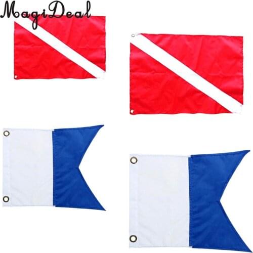 MagiDeal 4pcs Different Sizes Red White and Blue White Diver Down Boat Flags Scuba Diving International Sign