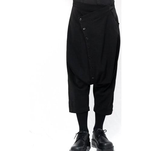 Yamamoto Style Mens dark Pants Capris new casual back palace pants low crotch leg repair pants fashion