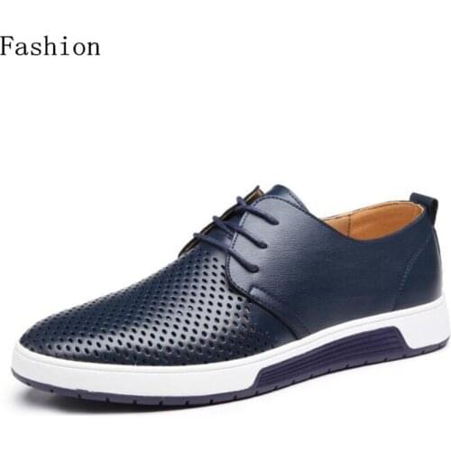 Mens Shoes Men Casual Shoes Leather Summer Breathable Holes Luxury Brand Flat Shoes 2018 Hot for Men Drop Shipping