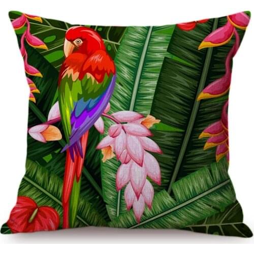 Tropical Jungle Plant Cushion Cover Flamingo Home Decoration Throw Pillow Car-Cover Palm Leaf Toucan Parrot Soft Pillow Cases