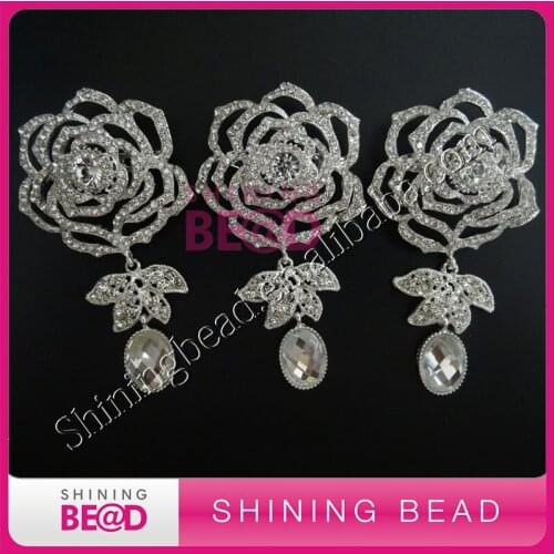 New clear rose pendant rhinestone brooch with pins,free shipping,wedding rhinestone brooch
