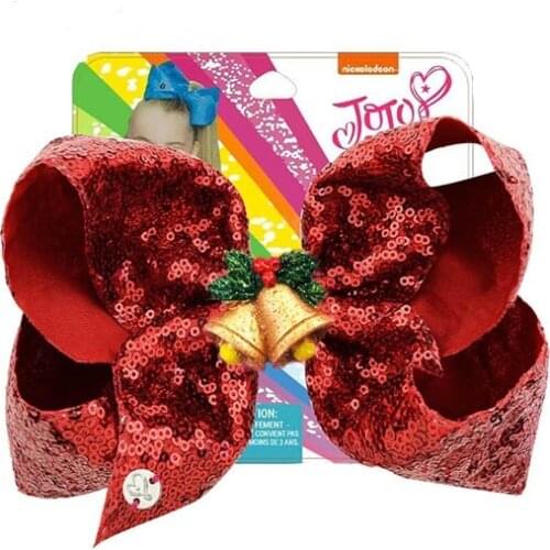 New 8inch Sequin Hair Clips For Christmas Girls Bell Santa Hair Bows Bowknot Kids Headwear Hair Accessories Drop Shipping 12Pces