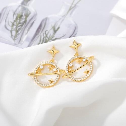 New Universe Planet Earrings Simple Retro Creative Zircon Saturn Ball Earrings For Women Girls Fashion Jewelry Gift