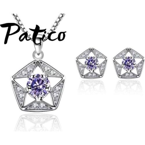 New Brand Women Romantic Jewelry Sets 100% 925 Sterling Silver Geometric Shape Pendant Necklace Earrings For Sale