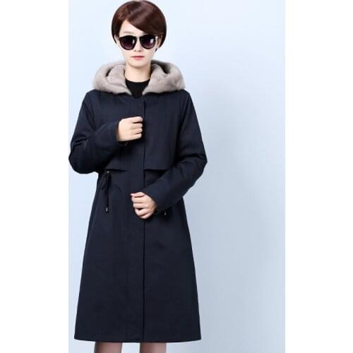 Atunsue, women rabbit coat, winter coat for women, mink collar, natural fur parka, womens clothing