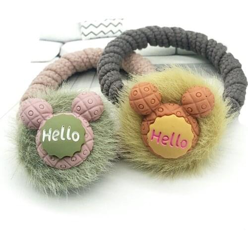 2Pcs/Set Cartoon Cute Heart Mouse Apple Strawberry Bowknot Elastic Hair Band Hair Accessories Fur Ball Hair Rope for Girls Child