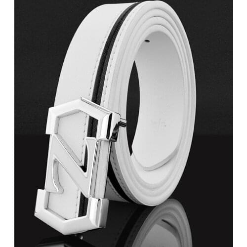Fashion Black slide buckle belts men genuine leather 3.3cm wide designer white Waist Strap luxury famous brand Hot popular
