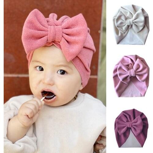 Cute Big Bowknot Baby Hat Soft Cotton Girls Hat Turban Spring Solid Color Infant Toddler Kids Hat Children Cap Beanies