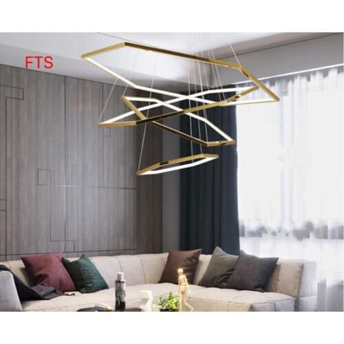 Nordic villa duplex building large chandelier modern stainless steel geometric led living room simple staircase chandelier