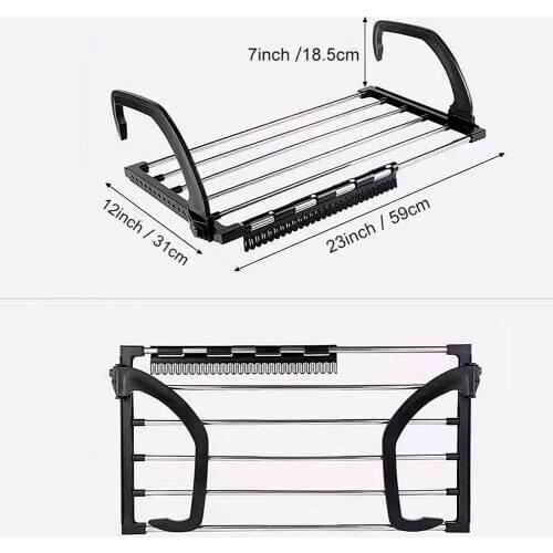 Folding Towel Drying Rack Stainless Steel Clothes Hanging Racks with Clips for Balcony Windowsill NIN668