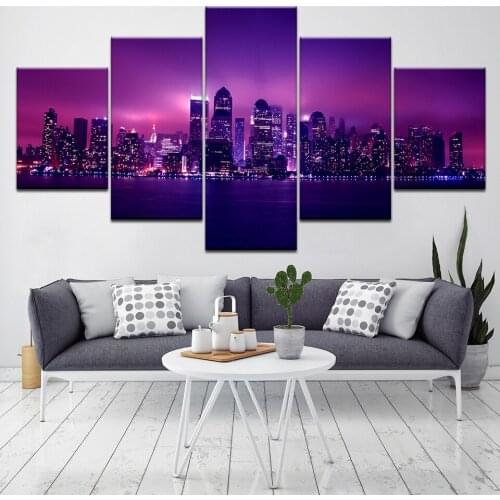 Modern Living Room Home Decor Wall Art Frame Picture 5 Pcs Sunset Clouds Glow Rock Sea Level Seaview HD Printed Painting Canvas