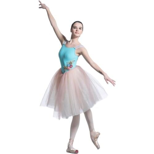 Light blue spandex bodice ballet tutu Romantic dance costumes stage dancewear dance tutu Dance Costumes mid lenth tutu