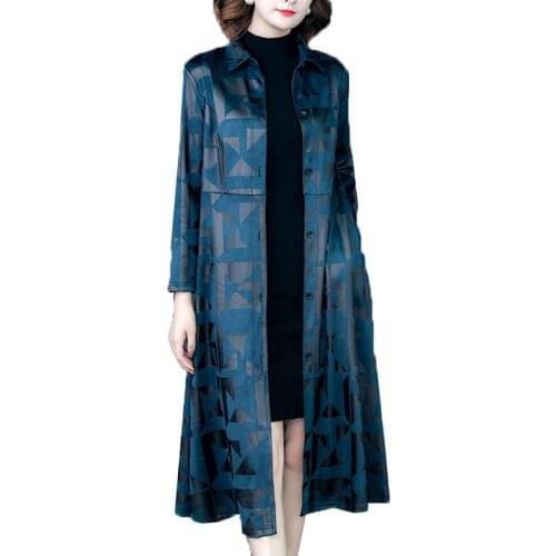 High-Quality Trench Coat Female Womens Long Windbreaker Imitate Silk Spring Autumn Single-Breasted Printing Outwear 5XL