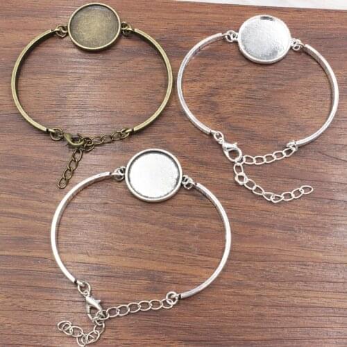 Fit 20mm Vintage Metal Round Blank Setting Bezel Base Cabochon Bracelet Round Base For DIY Bangle 3 strands/lot K05375