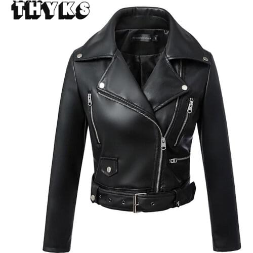 YYFS 2020 New Fashion Women Autumn Winter Black Faux Leather Jackets Zipper Basic Coat Turn-down Collar Biker Jacket With Blet