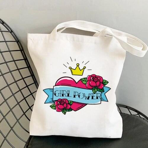Shopper Girl Power Heart Kawaii Bag Harajuku women Shopping Bag Canvas Shopper Bag girl handbag Tote Bag Shoulder Lady Bag