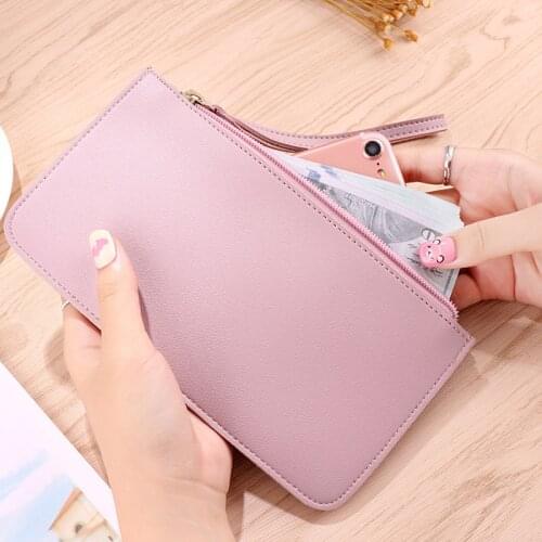 Womens Vintage Pu Leather Zipper Clutch Wallet Female Large Capacity Coin Purse Ladies Wristband Simple Card Holder Wallet