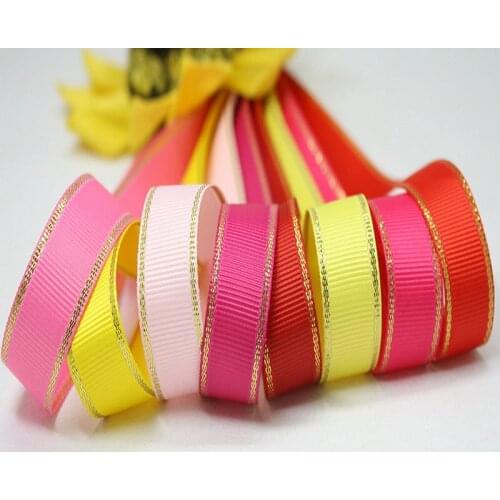 1"(25mm) 25 yards gold edge ribbon grosgrain ribbon DIY handmade materials wedding gift wrap 10 colors