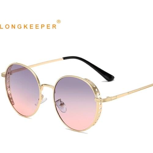 Retro Round Steampunk Sunglasses Men Women Brand Designer Metal Frame Gradient Sun Glasses Female Driving Eyewear Cool Oculos