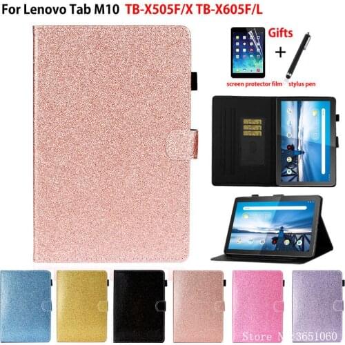 Glitter Case For Lenovo Tab M10 10.1 Cover TB-X505F TB-X505X TB-X605L TB-X605F Funda Tablet Flip Stand Shell Capa Coque +Gift