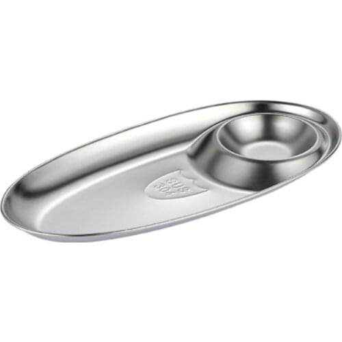 Stainless Steel Snack Dish Plate Ketchup Sauce Dipping French Fries Dish Divided Grid Plate Fried Chicken Dish Platos