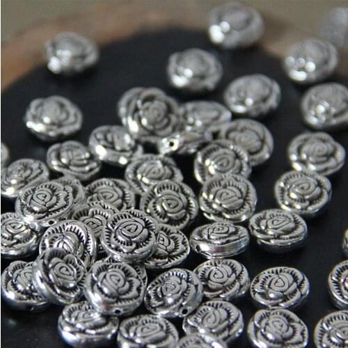 10pcs 10mm Antique Silver Tone Metal Beads Flower Carving Shape Zinc Alloy Pendants Spacer For Jewelry Bracelet Making 829