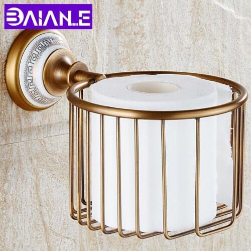 Toilet Paper Holder Antique Brass Ceramic Paper Towel Holder Rack Wall Mounted Luxury Bathroom Tissue Roll Paper Holder Rack