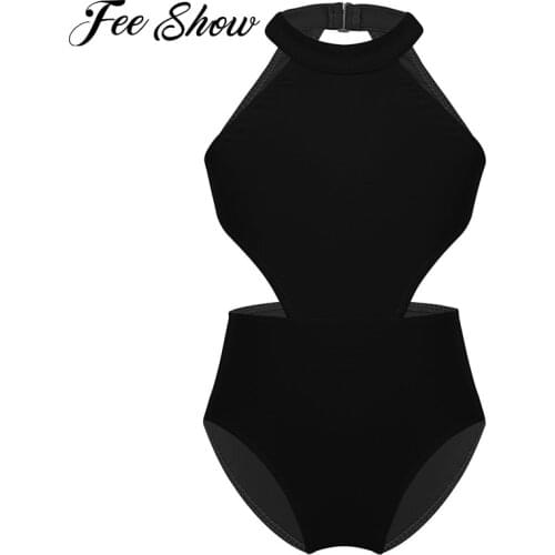 Kids Girls Dance Jumpsuits Costume Gymnastics Dancewear Sleeveless Halter Cutouts on Waist Backless Ballet Leotards Gym Jumpsuit