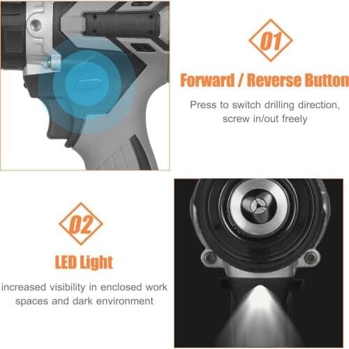 Home Cordless Electric Drill Driver 21V 6.0A Batteries Max Torque 200N.m Variable Speed Impact Hammer Drill Electric Screwdriver