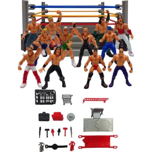 Complete Wrestling Toys Wrestler Figure Playset Wrestler Quartet Arena Character Scene Model Set Gift For Children Home Decor