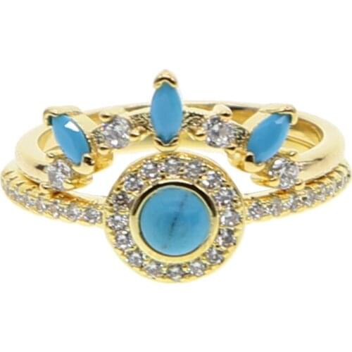 2021 High Quality Women Vintage Shiny Tiny Round&Oval Blue Crystal CZ Combined Ring For Lucky Cute Girl Delicate Wedding Jewelry