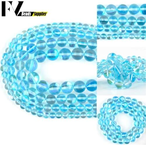 Natural Lake Blue Austrian Crystal Flash Stone Round Loose Spacer Bead For Jewelry Making Bracelet Earring DIY 6/8/10mm