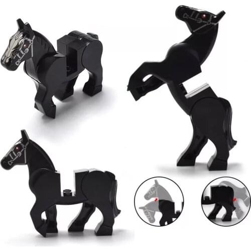 [MOC Hub] Black Horse Animals Building Blocks Brick Horse Crocodile Gorilla Tiger Kids Toys Animal Lockings Figures Assemble