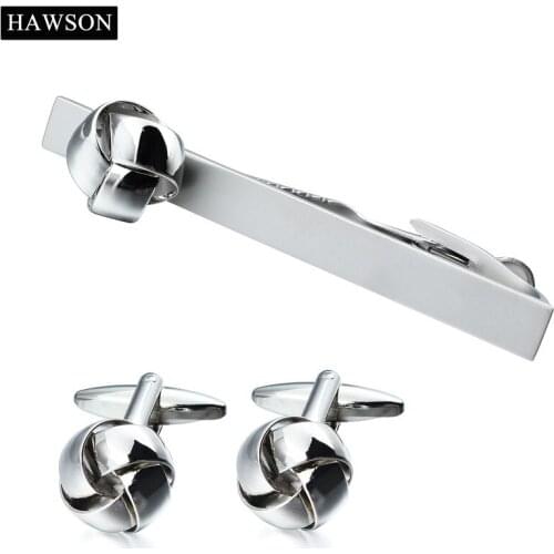 HAWSON Jewelry Twist Knot Cuff Link and Tie Clips Sets For Men New Round Metal Mens Cufflinks Tie Bar
