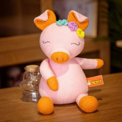 35cm Soft Plush Animal Stuffed Dolls for Baby Knitted Toys Cute Pig Elephant Rabbit Deer Plush Filling Toy Kids Birthday Gift