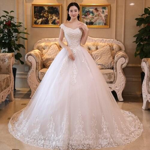 New Wedding Ball Gown Beading Plus Size Long Train Luxury Lace Embroidery Sequins Africa Style off shoulder Wedding Dress Bridal