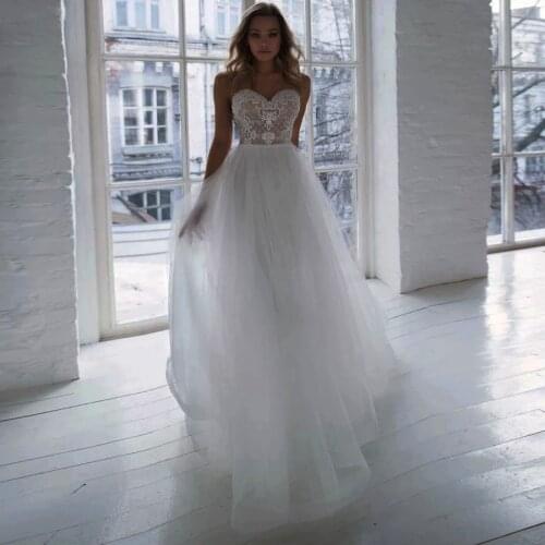 Charming Tulle White Wedding Dress A Line Boho Simple Bridal Gowns Vestido De Noiva Elegant Plus Size Bride Dresses