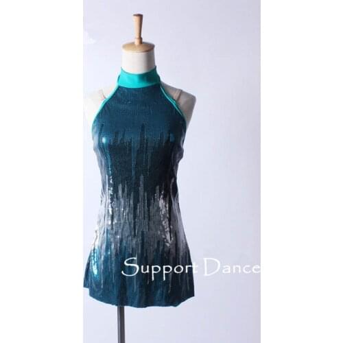 Girls Women Mock Turtleneck Latin Dress Kids Adult Sequins Modern Jazz Dance Costume C128