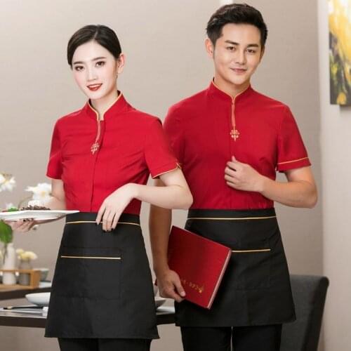 Hotel Waiter Work Clothes Lady Waitress Short-sleeved Summer Uniform Hotel Hot Pot Shop Catering Bakery Plus Size Overalls H2149