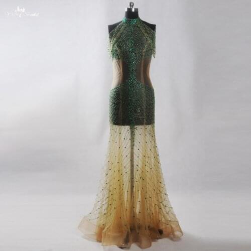 RSE802 Yiaibridal Cheap In Stock Vestido Com Transparencia Luxury Green Off The Shoulder Beaded Lace