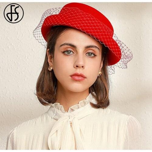 Lady Curling Wool Felt Dome Fedora Hats For Women Winter Banquet Church Cloche Derby Hat Fedoras Bowler Cap With Veils Bowknot