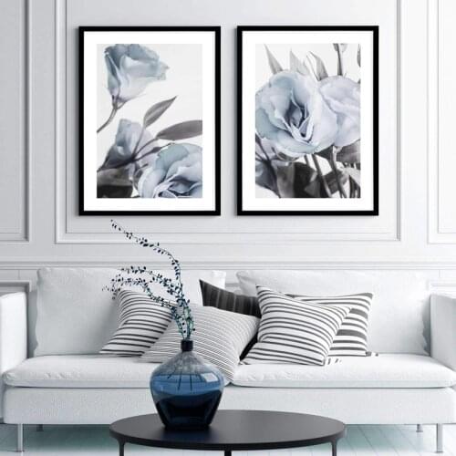 Blue Lisianthus Flower Posters Canvas Paintings Floral Prints Valentines Gift Wall Art Pictures for Home Bedroom Cuadros Decor