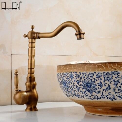 Vidric Bathroom Sink Faucet Antique Bronze 360 Degree Turn Basin Faucet Water Tap Single Handle Cold and Hot Water FA9100