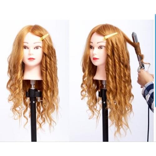 100% Natural Hair Hairdressing Training Head Mannequin golden 20'' Mannequin Head Can Be Curly With Makeup