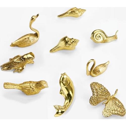 Solid Brass Animal Handle Gold Cabinet Door Butterfly Conch Snail Wardrobe Drawer Single Hole Knob Handles Diy Furniture Pulls