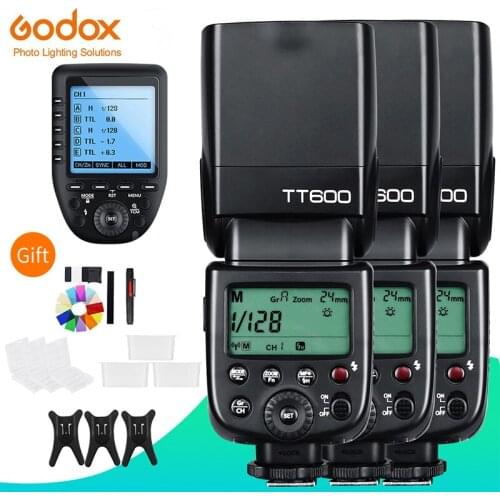 3x Godox TT600 Built-in Receive Camera Flash Speedlite + Xpro Transmitter for Canon Nikon Sony Fuji Olympus Pentax Camera