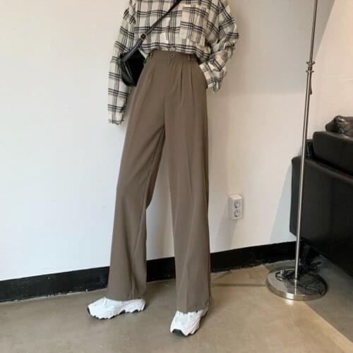 Whcw Cgdsr Winter Plus Size Pant Korean Autumn Trousers Women Wide Leg Solid 2020 Casual Straight Office Suit High Waist Loose