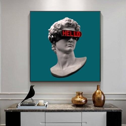 Funny David Wearing VR Glasses Canvas Posters and Prints Abstract David Sculpture Canvas Paintings on The Wall Art Decor Picture